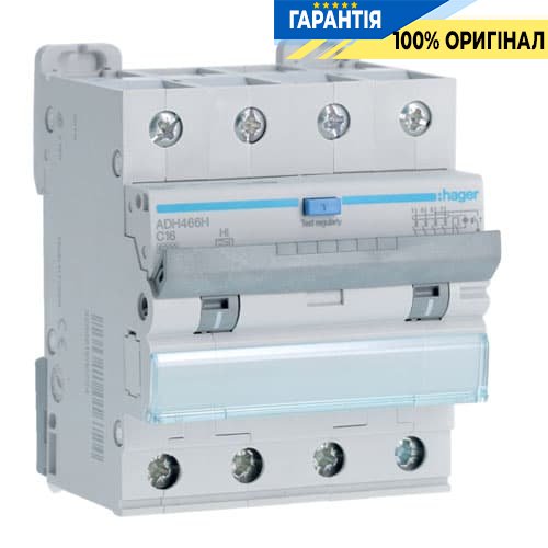 Дифавтомат Hager ADH466H 4P 6kA C-16A 30mA, тип - Hi