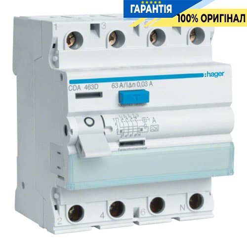 Дифреле Hager CD480D 4-п 80А ток утечки- 0.03A "А"