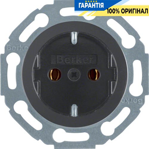 Розетка з з/к чорна, 16А/250В Berker «1930» «GLASSERIE» «PALAZZO» 474521