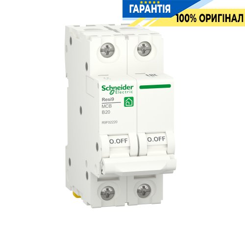 Автоматический выключатель Schneider Electric Resi9 2P, 20 A, B, 6kA R9F02220