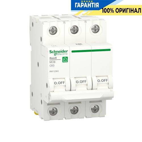 Автоматичний вимикач Schneider Electric Resi9 3P, 63A, C, 6kA R9F12363