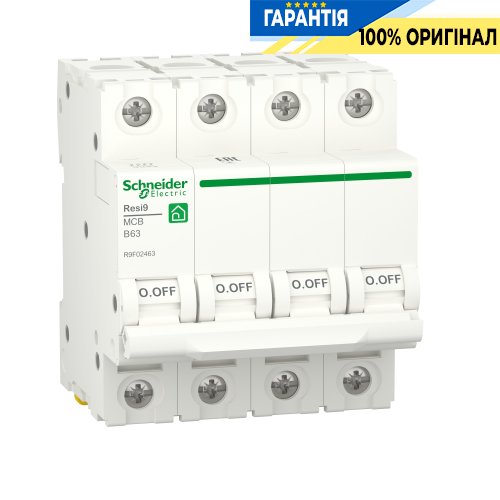 Автоматический выключатель Schneider Electric Resi9 4P, 63 A, B, 6kA R9F02463