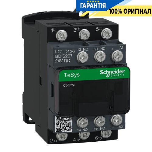 Контактор Schneider Electric Tesys 3-п. 12А 5,5kW НО+НЗ 24V DC LC1D126BDS207 затискач під кільцевий накінечник