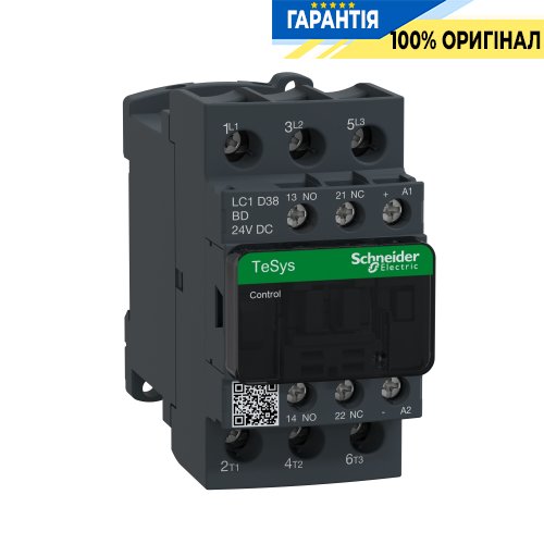 Контактор Schneider Electric Tesys 3-п. 38А 18,5kW НО+НЗ 24V DC LC1D38BD гвинтовий затискач