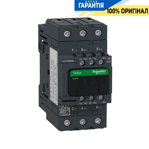 Контактор Schneider Electric Tesys 3-п. 50А 22kW НО+НЗ 24V DC LC1D50ABD гвинтовий затискач