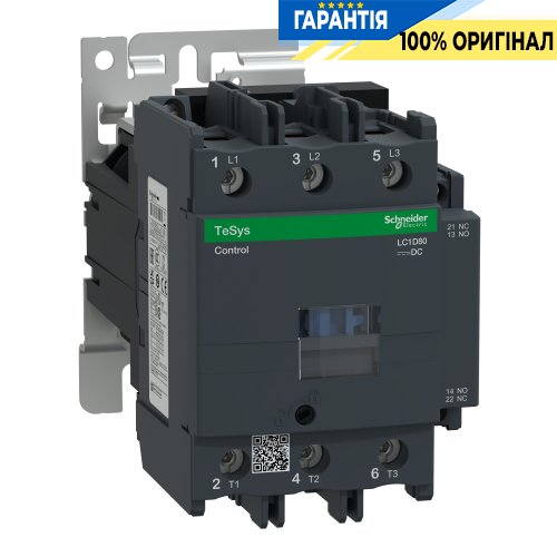 Контактор Schneider Electric Tesys 3-п. 80А 37kW НО+НЗ 24V DC LC1D80BD гвинтовий затискач