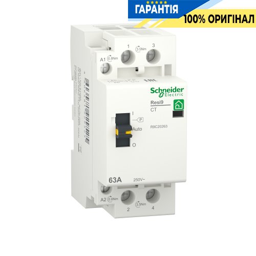 Контактор Schneider Electric Resi9 63 A, 1P+N, 2NO ~230В/50Гц R9C20263