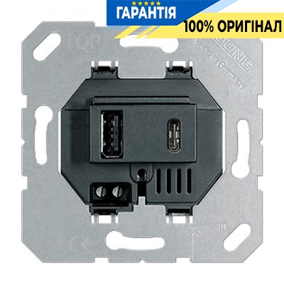 Механізм розетки USB Jung, зарядний пристрій, виходи A+Type C, 5V/DC, артикул - USB15CASW