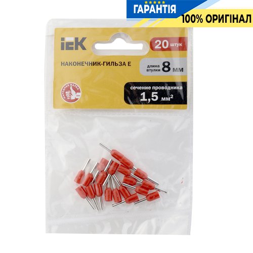 Накінечник-гільза IEK, артикул - UGN10-4-D15-03-08 Е1508 1,5 мм? (червоний, 20шт)