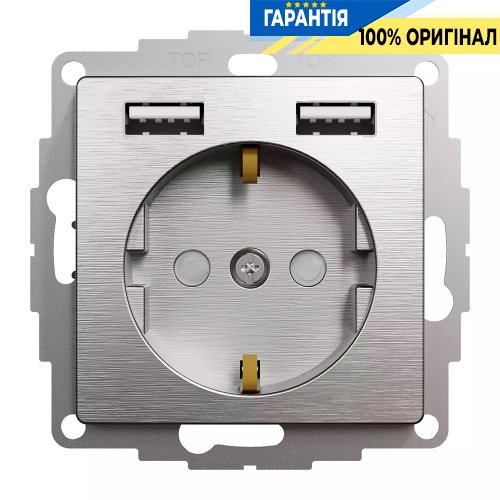 Розетка із заземленням + 2 USB тип А «Sedna Elements» Schneider Electric SDD170052 (колір – матовий алюміній)