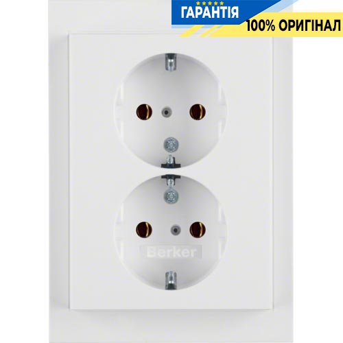 Розетка с з/к двойная, полярно-белая, 16А/250В K.1, Berker 47537009