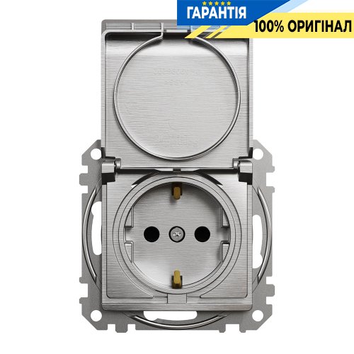 Розетка с з/к со шторками с крышкой Schneider Electric «Sedna Elements» SDD170024 (цвет - алюминий матовый)
