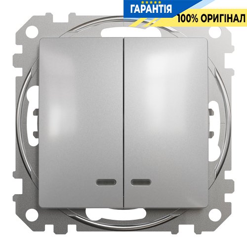 Выключатель с подсветкой 2-кл Schneider Electric «Sedna Design» SDD113105L (цвет - алюминий)