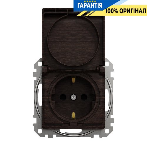Розетка з з/к зі шторками із кришкою Schneider Electric «Sedna Elements» SDD181024 (колір - венге)