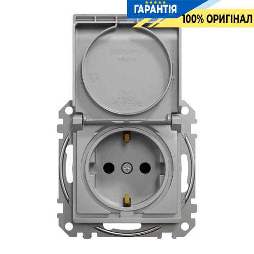 Розетка з з/к зі шторками із кришкою Schneider Electric «Sedna Design» SDD113024 (колір - алюміній)