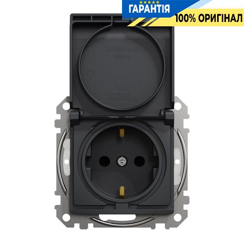 Розетка с з/к со шторками и с крышкой IP44 Schneider Electric «Sedna Design» SDD214024 (цвет - черный)