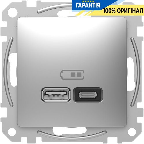 USB розетка тип A+C (45 Вт) Schneider Electric «Sedna Design» SDD113404 (цвет - алюминий)