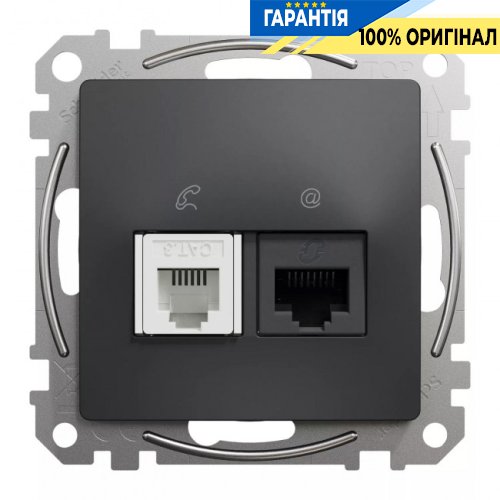 Розетка телекомунікаційна RJ45+RJ11 6UTP Schneider Electric Sedna Design SDD114468 (колір - чорний)