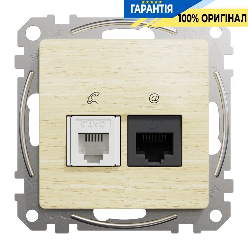 Розетка телекоммуникационная RJ45+RJ11 6UTP Schneider Electric «Sedna Elements» SDD180468 (цвет - береза)