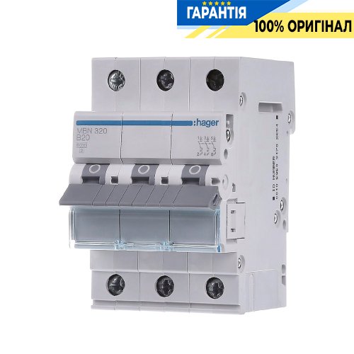 Автоматический выключатель Hager 3-полюсный, 20A , B, 6kA, MBN320