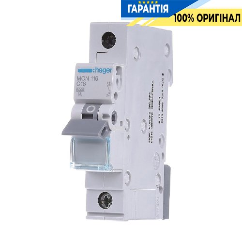 Автоматический выключатель Hager 1-полюсный, 16A, C, 6kA, MCN116