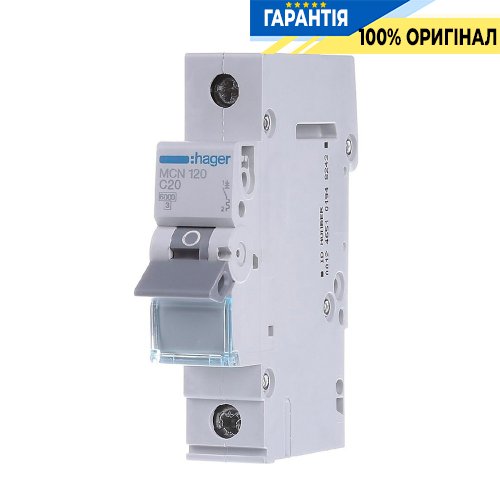 Автоматический выключатель Hager 1-полюсный, 20A, C, 6kA, MCN120