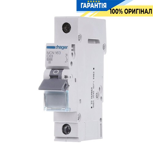 Автоматичний вимикач Hager 1-полюсний, 63A, C, 6kA, MCN163