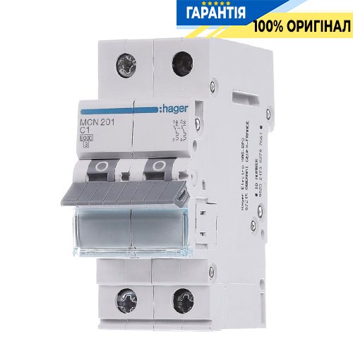 Автоматичний вимикач Hager 2-полюсний, 1A, C, 6kA, MCN201