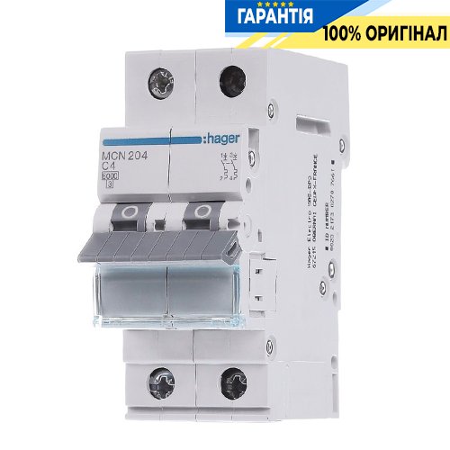 Автоматичний вимикач Hager 2-полюсний, 4A, C, 6kA, MCN204
