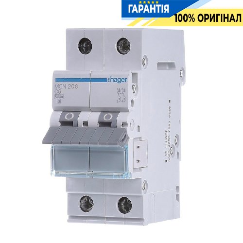 Автоматический выключатель Hager 2-полюсный, 6A, C, 6kA, MCN206