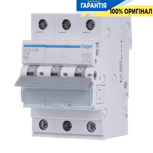 Автоматический выключатель Hager 3-полюсный, 6A, C, 6kA, MCN306