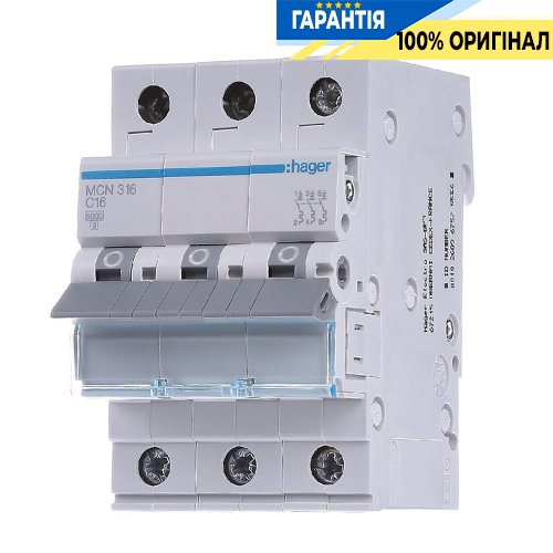 Автоматический выключатель Hager 3-полюсный, 16A, C, 6kA, MCN316