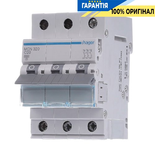 Автоматический выключатель Hager 3-полюсный, 20A, C, 6kA, MCN320