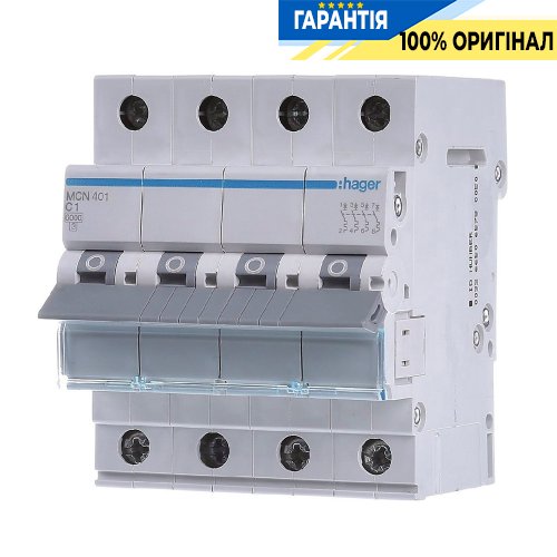 Автоматический выключатель Hager 4-полюсный, 1A, C, 6kA, MCN401