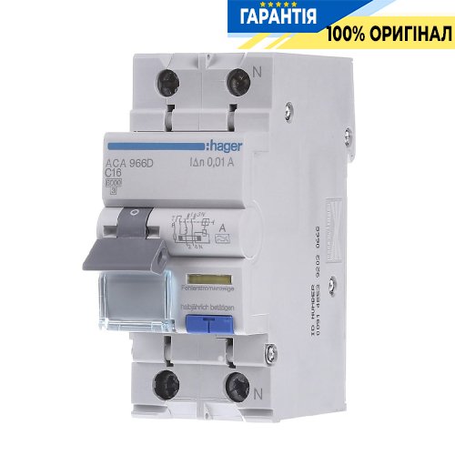 Дифавтомат 1P+N, 6kA, C-16A, 10mA, A, Hager ACA966D