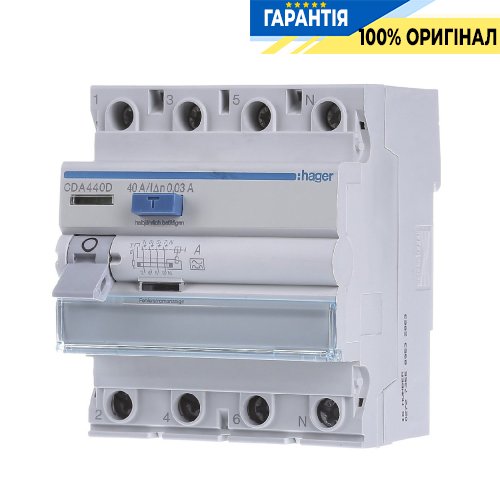 Дифференциальное реле 4P, 6kA, 40A,30mA, A, Hager CDA440D