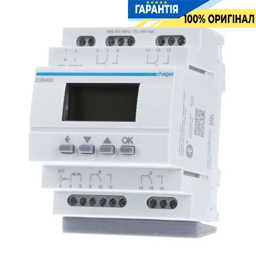 Таймер цифровий мултіфункціональний, 2-канали + Bluetooth, запас ходу 10 років Hager EGN400