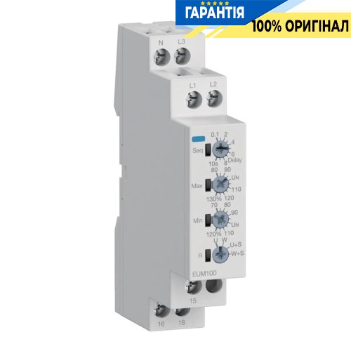 Реле контроля фаз и напряжения без задержки на включение 1P+N/3P(N) 1ПК, Hager EUM100