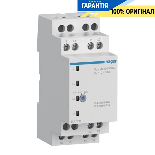 Реле контроля минимального напряжения 1P+N / 3P+N, 2ПК, Hager EUU200