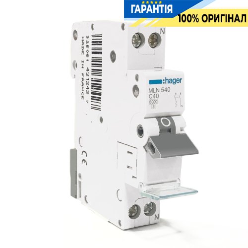 Автоматичний вимикач 1P+N, 40A, C, 6kA, 1 модуль, Hager MLN540