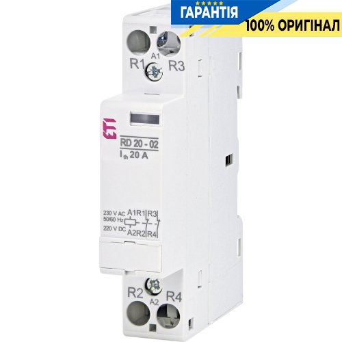 Контактор 2НЗ, 20А, 230V/AC/DC, RD 20-02 ETI 2464008