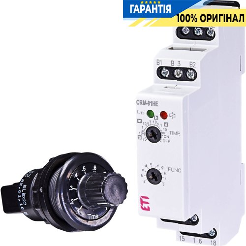 Багатофункціональне реле часу CRM-91HE UNI 12-240V AC/DC (1x16A AC1) ETI 2470085 із зовнішнім потенціометром