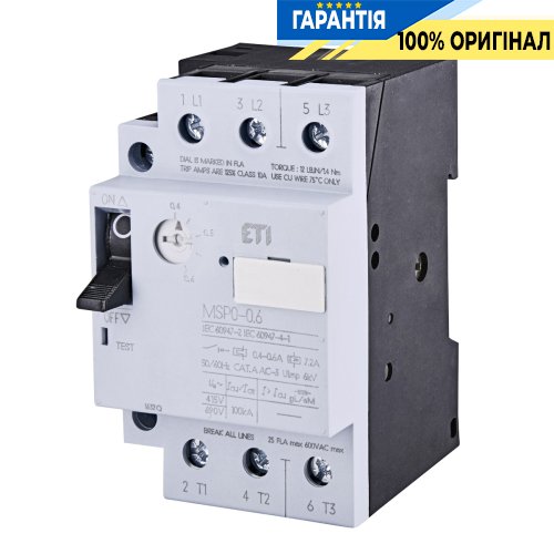 Автоматичний вимикач захисту двигуна MSP0-0,6 (0,12-0,18 kW, 0.4-0.6A) ETI 4646618