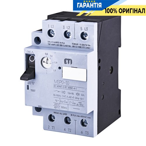Автоматический выключатель защиты двигателя MSP0-1,0 (0,25 kW, 0.6-1A) ETI 4646619