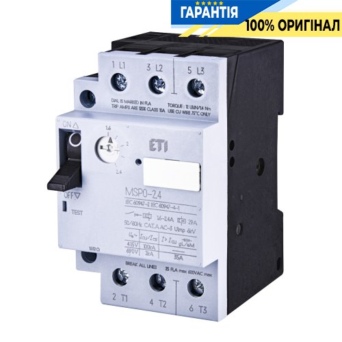 Автоматический выключатель защиты двигателя MSP0-2,4 (0,75 kW, 1.6-2.4A) ETI 4646621