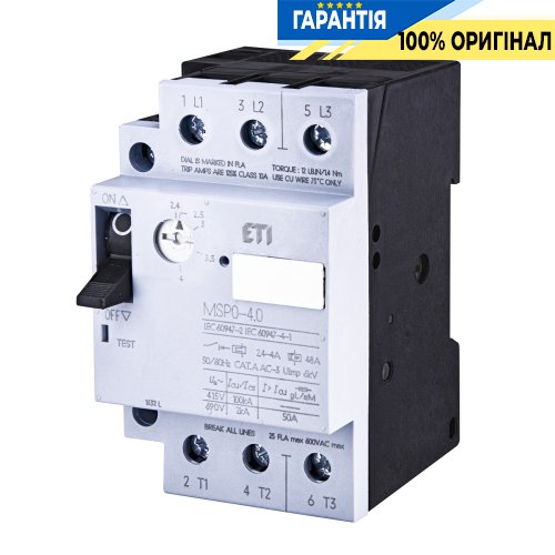 Автоматический выключатель защиты двигателя MSP0-4,0 (1,1-1,5 kW, 2.4-4A) ETI 4646622