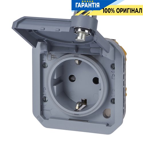 Розетка 2К+З 16А 250В з механічним замком Legrand Plexo New 069574L сірий