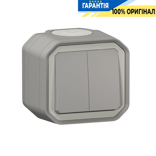 Выключатель 2-клавишный 10А 250В наклонный Legrand Plexo New 069714L серый