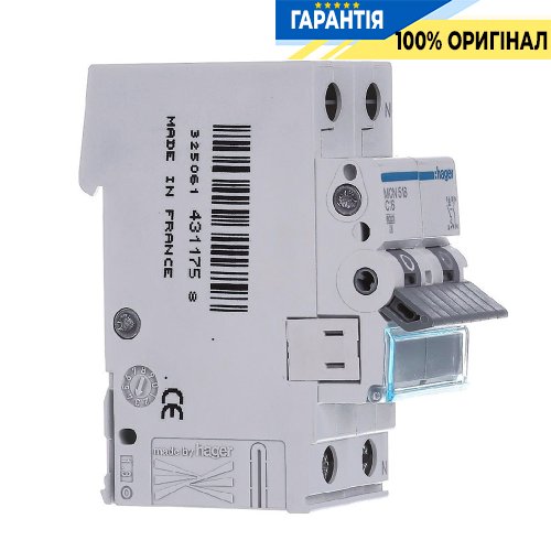 Автоматичний вимикач Hager 1P+N, 3A, C, 6kA, 2 модульний, MCN503