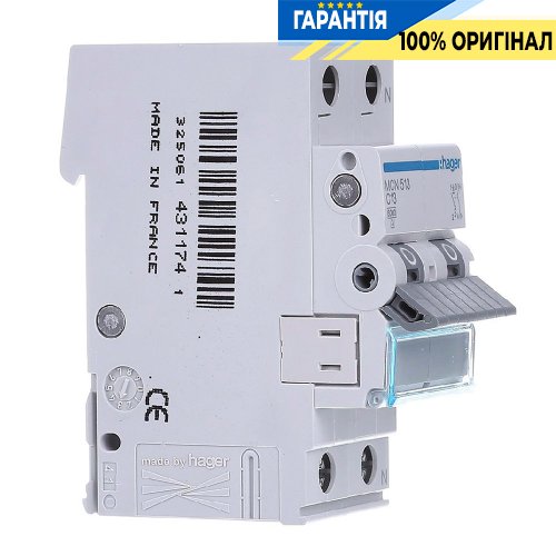 Автоматичний вимикач Hager 1P+N, 13A, C, 6kA, 2 модульний, MCN513